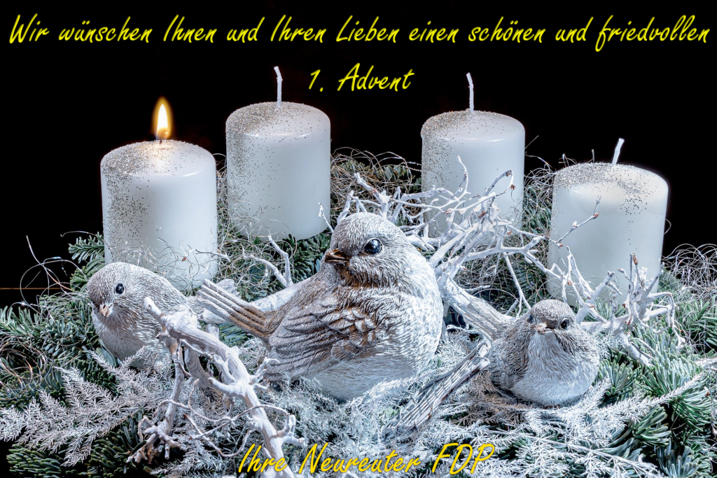 Wir wünschen Ihnen und Ihren Lieben einen schönen und friedvollen 1. Advent.Ihre Neureuter FDP